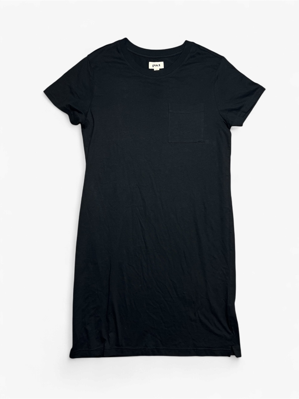 PACT 100% Organic Cotton Black T-Shirt Dress Womens M Pocket
